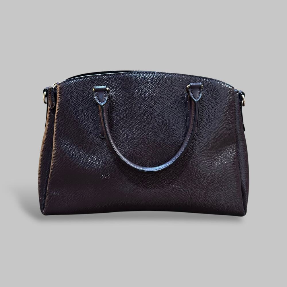 Coach Saffiano Leather Satchel Crossbody Bag - Dark Brown - Picture 2 of 7